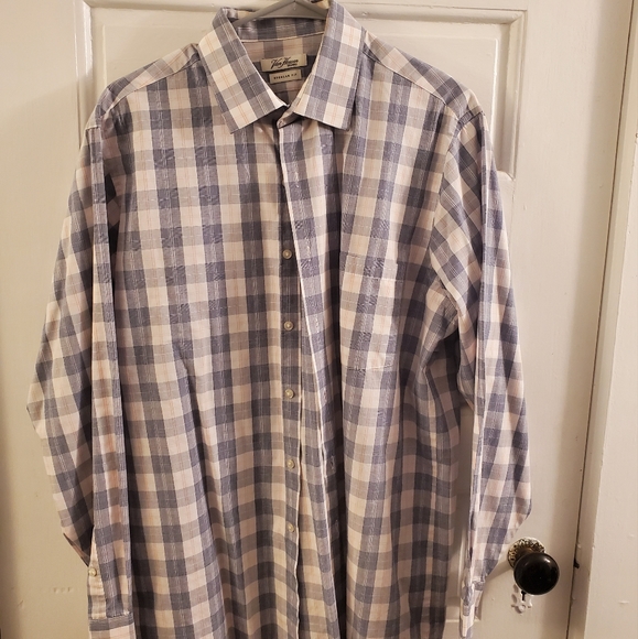 Van Heusen Men's button up shirt, Blue/gray/white/orange plaid 16 1/2 × 34/35 - Picture 1 of 4